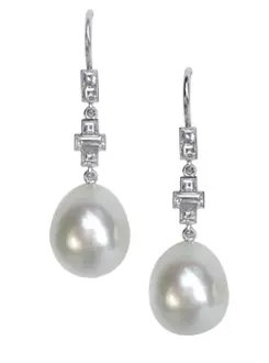 White Pearl Diamond Drop Earrings