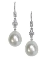 White Pearl Diamond Drop Earrings